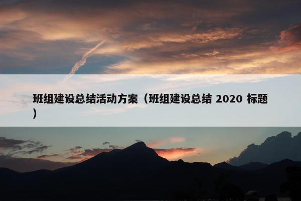 班组建设总结活动方案（班组建设总结 2020 标题）