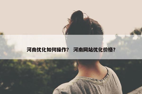 河南优化如何操作？ 河南网站优化价格？