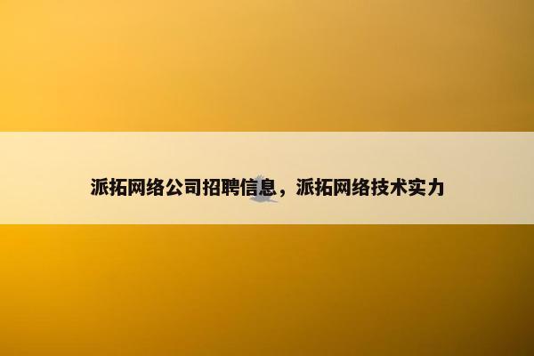 派拓网络公司招聘信息，派拓网络技术实力