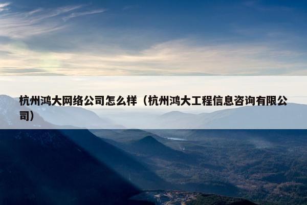 杭州鸿大网络公司怎么样（杭州鸿大工程信息咨询有限公司）